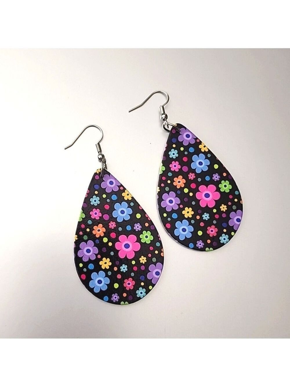 FLOWER Teardrop Hippie DESIGN EARRINGS DOUBLE SIDE